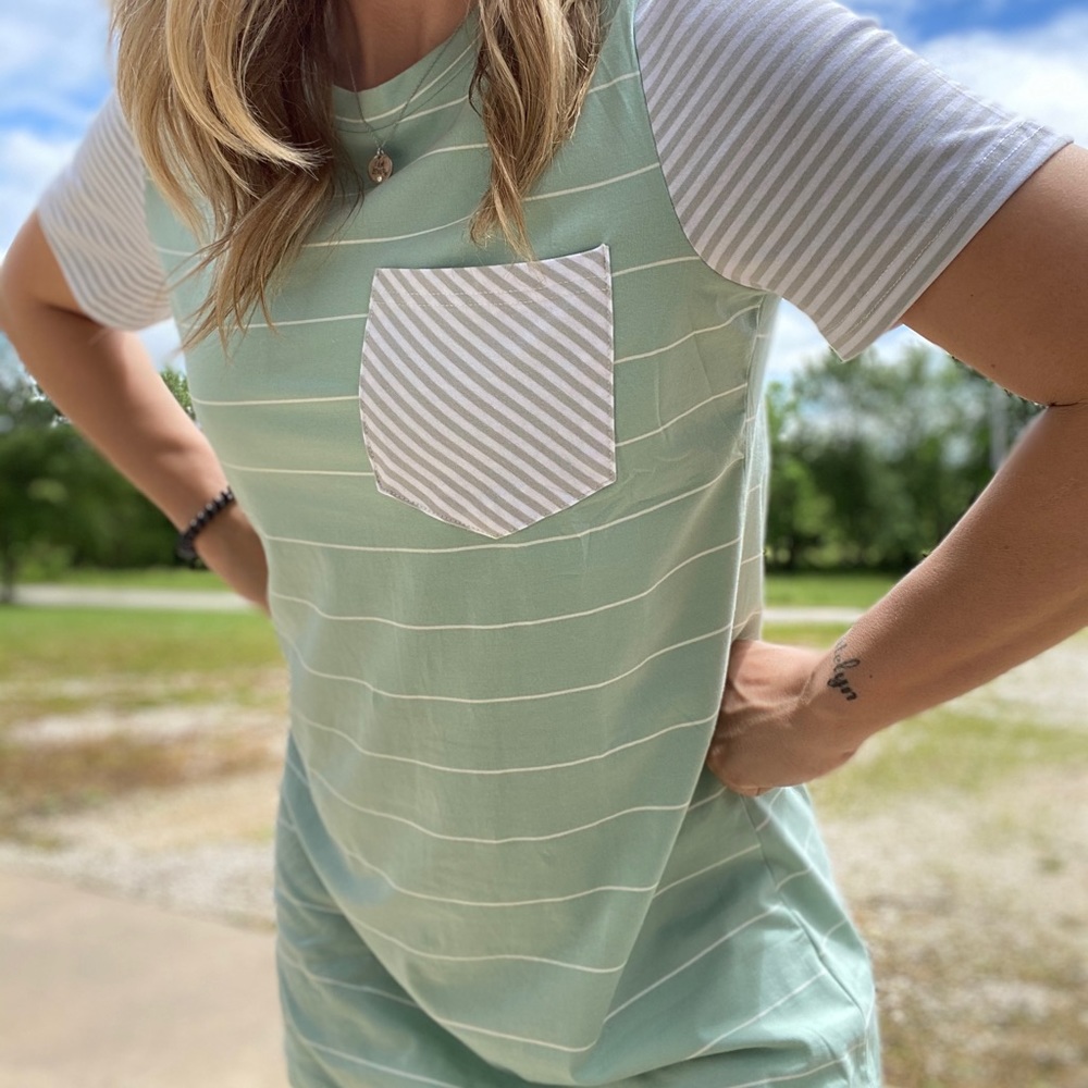 BOUTIQUE S/S Stripe Pocket Tee (green) NEW! - Picture 2 of 3